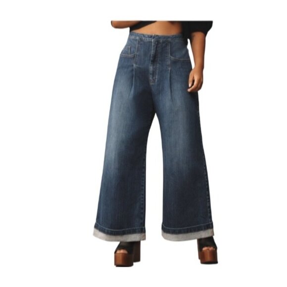 Pilcro Anthropologie Womens The Emory High Rise Wide Leg Jeans Size 27 Petite - Picture 1 of 10